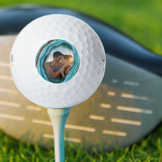 Balles De Golf Géode en bleu turquoise Vert avec votre photo