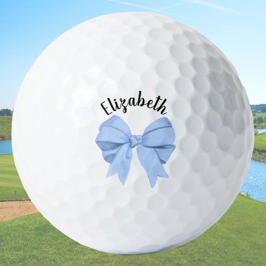 Balles De Golf Girly Light Blue Bow Lady Golfer Custom Name