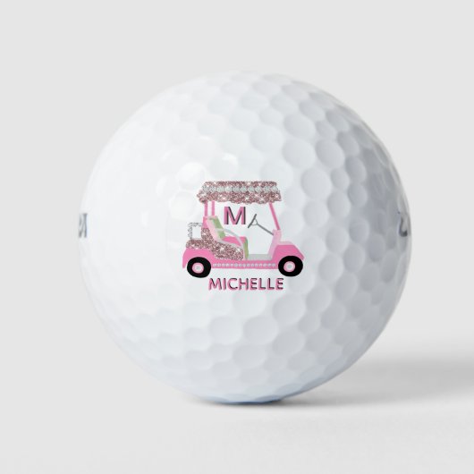Balles De Golf Glam Glitz Nom du monogramme Rose Gold Diamond Pan (Devant)