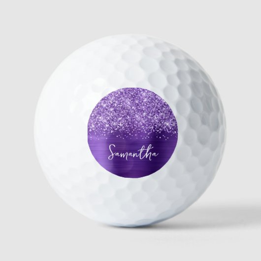 Balles De Golf Glittery Amethyst Purple Glam Nom du script (Recto)