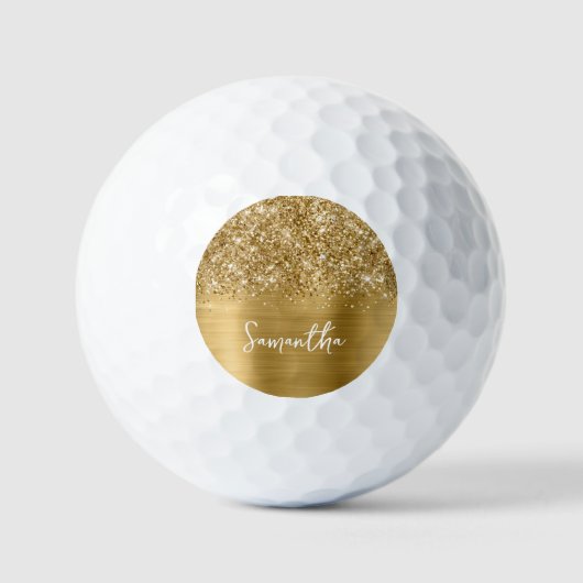 Balles De Golf Glittery Gold Glam Nom du script (Recto)