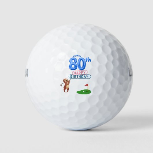 Balles De Golf Golf 80e anniversaire Sloth golfer au drapeau (Devant)