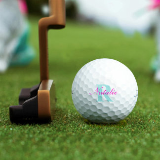 Balles De Golf Golf aqua bleu rose monogramme nom initial