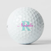 Balles De Golf Golf aqua bleu rose monogramme nom initial (Recto)