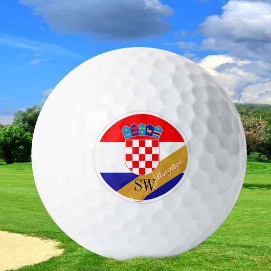 Balles De Golf Golf Croatie & Monogramme, Drapeau croate /or