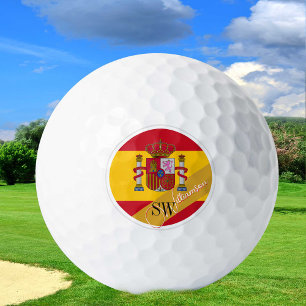 Balles De Golf Golf Espagne & Monogramme, drapeau espagnol /or
