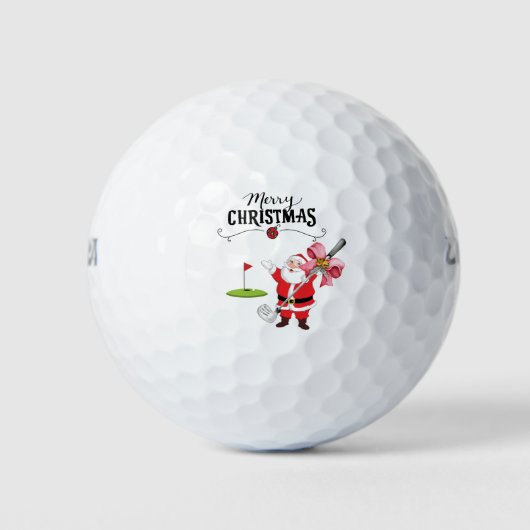 Balles De Golf Golf Joyeux Noël avec le Père Noël au drapeau (Devant)