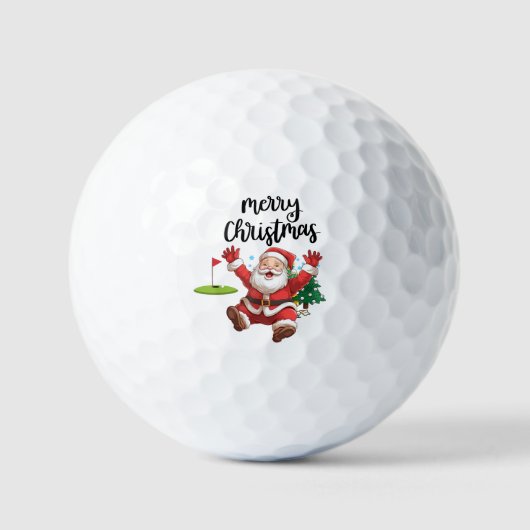 Balles De Golf Golf Joyeux Noël avec le Père Noël au drapeau (Recto)