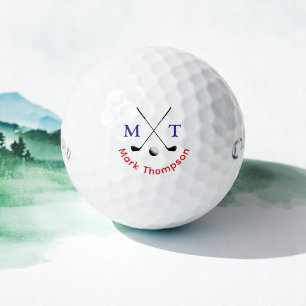 Balles De Golf Golf Moderne Typographie rouge bleu monogramme