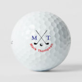 Balles De Golf Golf Moderne Typographie rouge bleu monogramme (Recto)