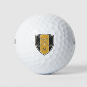 Balles De Golf Golfer Crest Crossed Clubs Custom Initial Yellow (Devant)