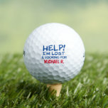 Balles De Golf Golfer Lost Ball Funny avec nom<br><div class="desc">Amusante idée cadeau personnalisé pour les golfeurs - balles de golf sur mesure avec une typographie design lecture : AIDE! JE SUIS PERDU ET RECHERCHE (votre nom ici)." Idéal pour les hommes, les femmes, les enfants et les ados qui lâchent beaucoup de balles de golf, idéal comme un cadeau de...</div>