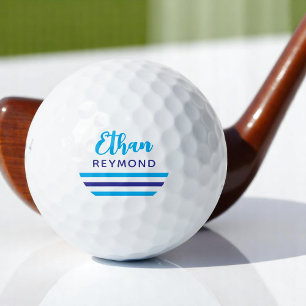 Balles De Golf Golfeur moderne élégant Blue Nom 3 bandes