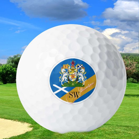 Balles De Golf Golfing Scotland & Monogram, Scottish Flag /golden