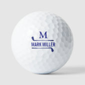 Balles De Golf Golfplayer Cool & Custom Blue Monogram (Recto)
