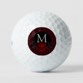 Balles De Golf Gothic Red Damask Rose Monogram (Recto)