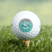 Balles De Golf Gouttes de paillettes argentées sarcelle Monogramm (T-shirt Insitu)