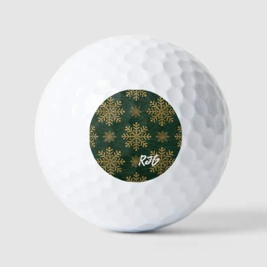 Balles De Golf Green Leather Tooled with Gold Snowflakes Initials (Recto)