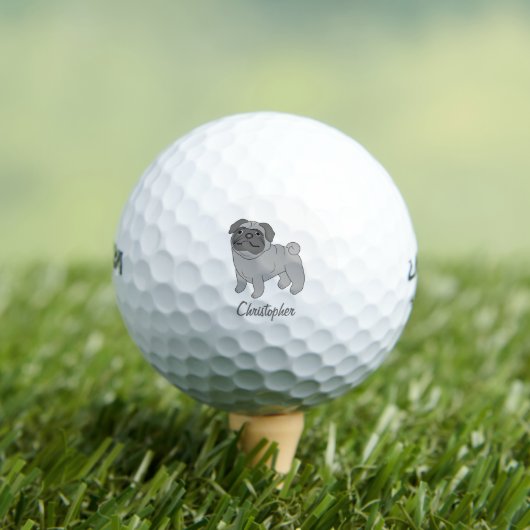 Balles De Golf Grey Pug Dog Design (T-shirt Insitu)