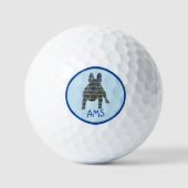 Balles De Golf Grille Monogramme Silhouette Chien Français Bleu (Recto)