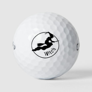 Balles De Golf Halloween Simple Flying Witch Silhouette Noir