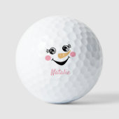 Balles De Golf Happy Snowman visage Nom personnalisé (Recto)