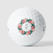 Balles De Golf Hibiscus floral rose mignon Monogramme (Recto)