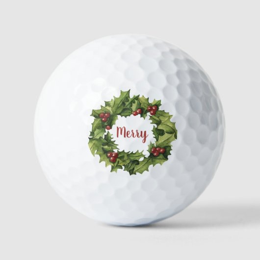 Balles De Golf Holly Berry Pine Wreath Joyeux Vacances (Recto)
