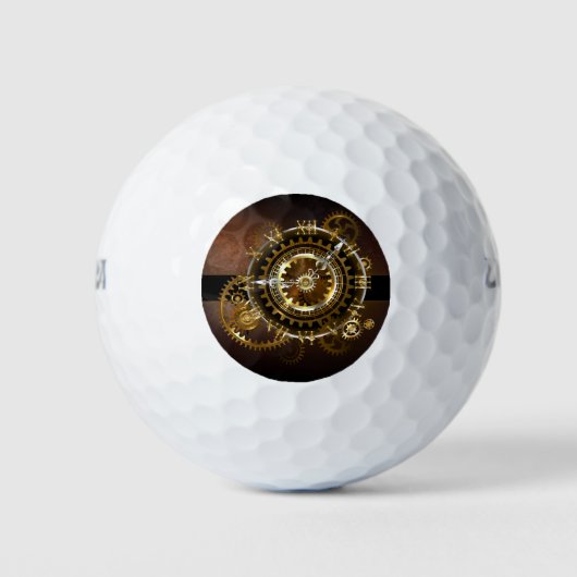 Balles De Golf Horloge Steampunk avec des engrenages anciens (Devant)