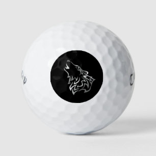 Balles De Golf Howling Wolf Tribal Black and Silver