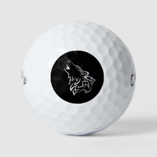 Balles De Golf Howling Wolf Tribal Black and Silver (Devant)