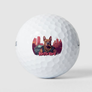 Balles De Golf Hustle Hard - Pitbull Chien avec de l'argent et Ci