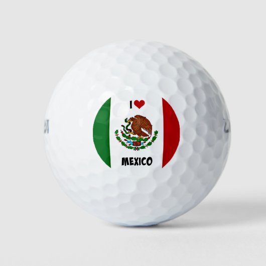 Balles De Golf I Love Mexico, drapeau mexicain (Devant)