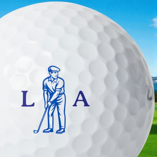 Balles De Golf Icône de golfeur bleu avec initiales Serif 