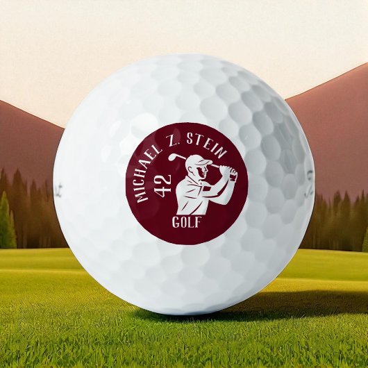Balles De Golf Icône de golfeur, nom et âge rouge foncé