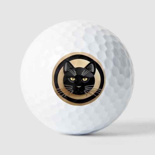 Balles De Golf Illustration de chat noir stylisée (Recto)