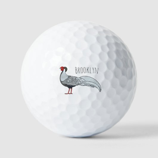 Balles De Golf Illustration d'oiseau faisan d'argent (Recto)