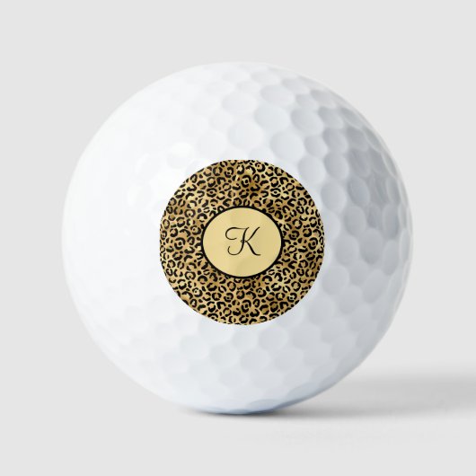 Balles De Golf Imprimé léopard noir or Monogramme, Imprimé guépar (Recto)