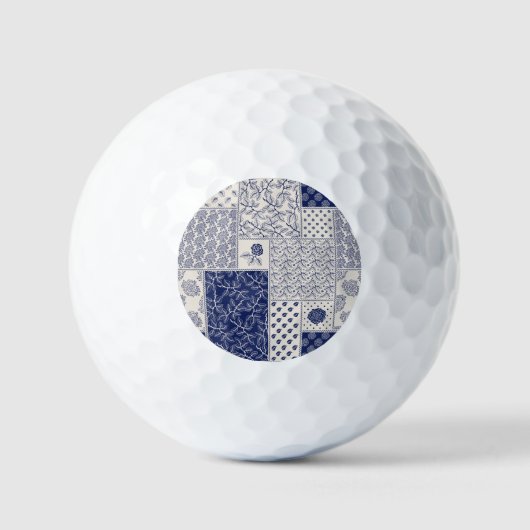Balles De Golf Indigo Bleu Beige Floral Patchwork (Recto)