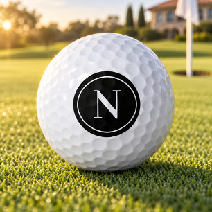 Balles De Golf Initial Monogramme Rond Classique Noir