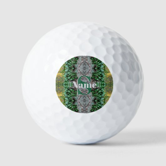 Balles De Golf Initiale de monogramme personnalisé avec feuilles (Recto)