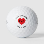 Balles De Golf Initiales de couple de coeur rouge Mariage personn (Devant)
