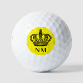 Balles De Golf Initiales de monogramme noir de couronne jaune (Devant)