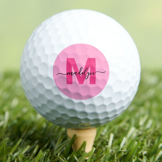 Balles De Golf Initiales de monogramme rose moderne personnalisée