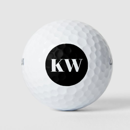 Balles De Golf Initiales du Monogramme blanc noir moderne personn (Devant)