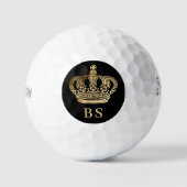 Balles De Golf Initiales du monogramme de couronne d'or noir (Recto)