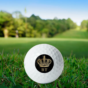 Balles De Golf Initiales du monogramme de couronne d'or noir