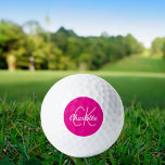 Balles De Golf Initiales en monogramme de nom rose chaud<br><div class="desc">Arrière - plan rose chaud,  texte rose et blanc. Personnalisez et ajoutez vos initiales et votre nom de monogramme. Le nom est écrit avec un script de style moderne écrit à la main.</div>