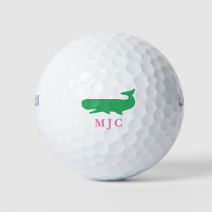 Balles De Golf Initiales modernes monogrammes Baleine verte rose
