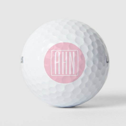 Balles De Golf Initiales Monogramme | Blanc Sur Rose Clair (Devant)